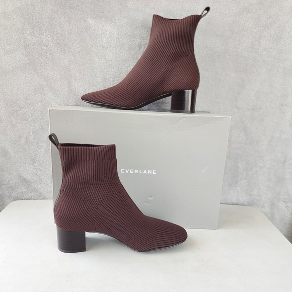 Everlane Shoes - Everlane Boots Womens Size 9 The Glove Dark Brown Block Heel Ribbed Reknit Sock